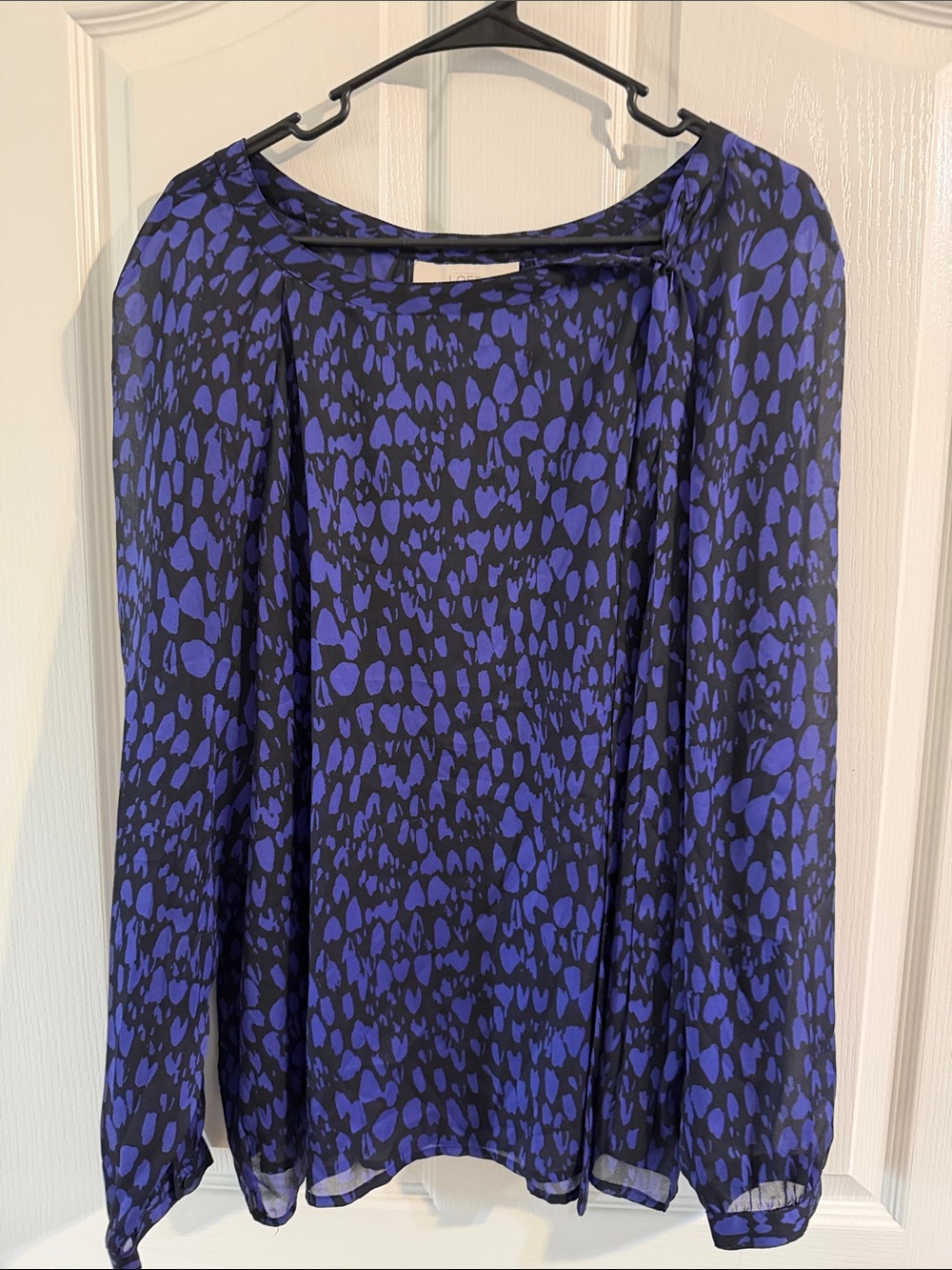 LOFT Black and Blue Printed Long-Sleeve Blouse